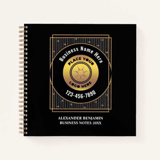 Zakelijk bedrijfslogo modern goud zwart op maat ge notitieboek (Voorkant)