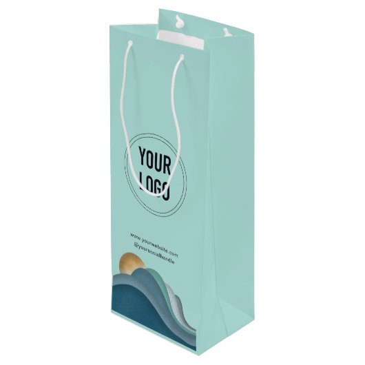 Zakelijk bedrijfslogo op maat papieren wijncadeaut wijn cadeautas (Achterkant Gekanteld)