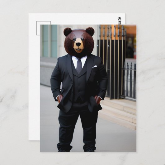 Zakelijk beer met een pak briefkaart (Voorkant / Achterkant)