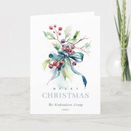 Zakelijk Blauw Groene Winterbessen Corporate Logo Feestdagen Kaart