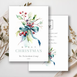 Zakelijk Blauw Groene Winterbessen Corporate Logo Feestdagenkaart