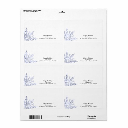 Zakelijk Blauw Sneeuwvlok op Wit Etiket (Full Sheet)