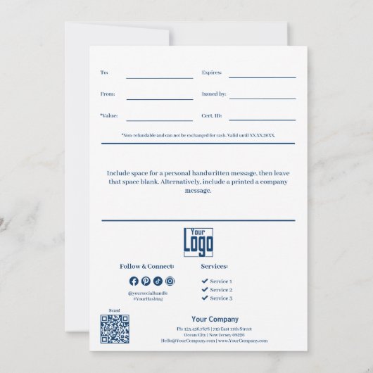 Zakelijk Blauw Wit Merk Kleur Gift Certificaat (Achterkant)