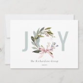Zakelijk blij roze winterkrans bedrijfslogo feestdagenkaart (Voorkant)