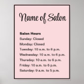 Zakelijk Bord Roze en Zwart Openingstijden Poster (Voorkant)