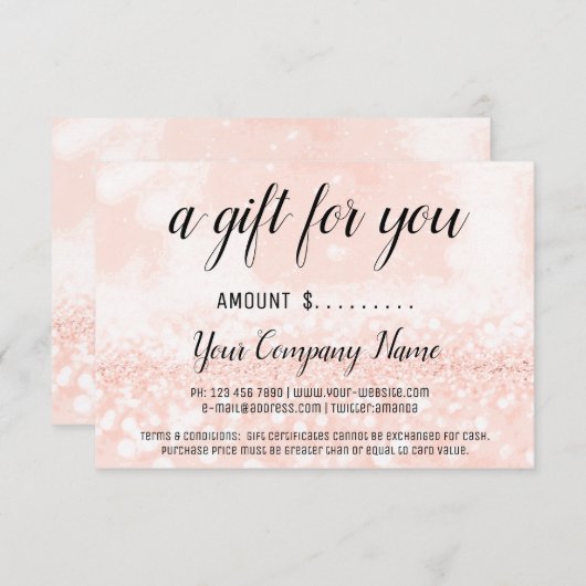 Zakelijk cadeaubon Blush Glitter (Voorkant / Achterkant)