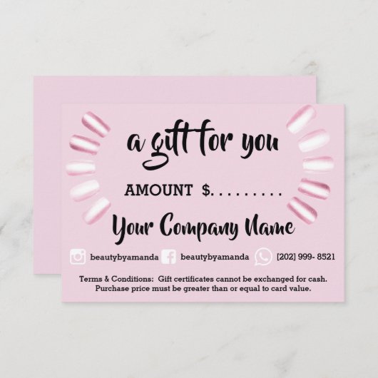Zakelijk cadeaubon gewoon sociaal nagelroze (Voorkant / Achterkant)