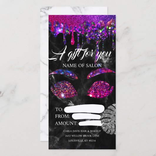 Zakelijk cadeaubon Roze Gold Glitter Agate (Voorkant / Achterkant)