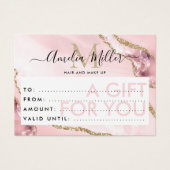 Zakelijk cadeaubon Roze Gold Glitter Agate Visitekaartje (Voorkant)