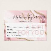 Zakelijk cadeaubon Roze Gold Glitter Agate Visitekaartje (Voorkant)