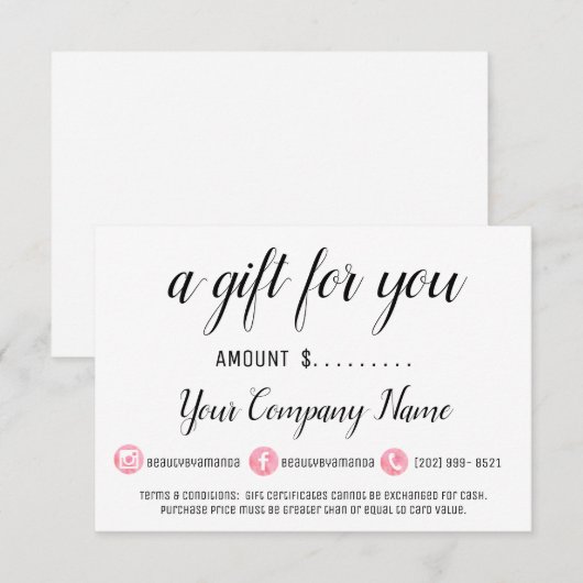 Zakelijk cadeaubon Roze moderne sociale media (Voorkant / Achterkant)