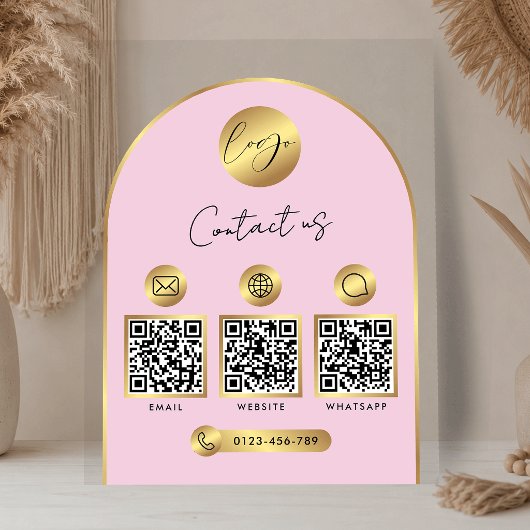 Zakelijk contact Info Roze & Gouden Logo QR Code Acryl Bord