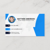 Zakelijk Contact | Wereldkaart | QR Code | Blauw Visitekaartje (Voorkant)