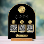 Zakelijk contactinfo zwart & goud logo QR-code Acryl Bord (Neutraal)