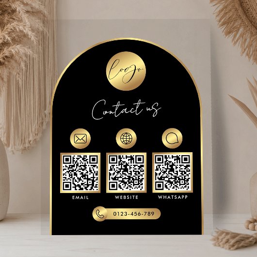 Zakelijk contactinfo zwart & goud logo QR-code Acryl Bord