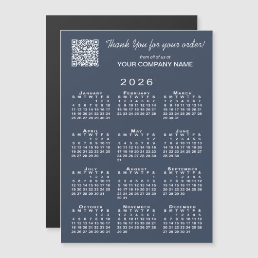 Zakelijk Dank U QR Code 2026 Kalender Marine (Voorkant / Achterkant)