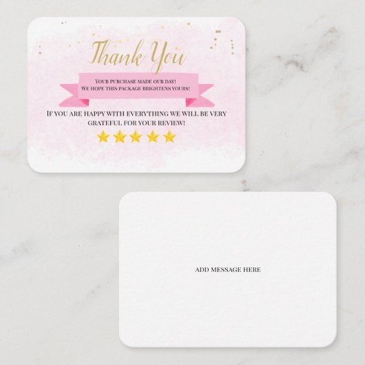 Zakelijk dank u zelfgemaakte roze aquarel visitekaartje (Voorkant / Achterkant)