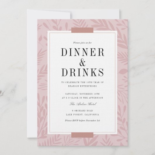 Zakelijk diner en Drink - Blush roze Kaart (Voorkant)