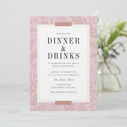 Zakelijk diner en Drink - Blush roze Kaart (Staand voorkant)