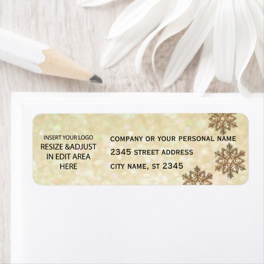 Zakelijk eenvoudig / insert logo glittery sneeuwvl etiket (Insitu)