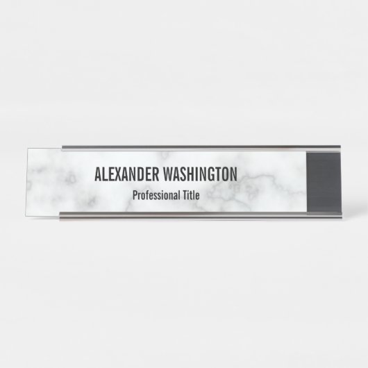 Zakelijk Elegant Faux Wit Marmer Naam Job Titel Bureau Naambordje (Voorkant)