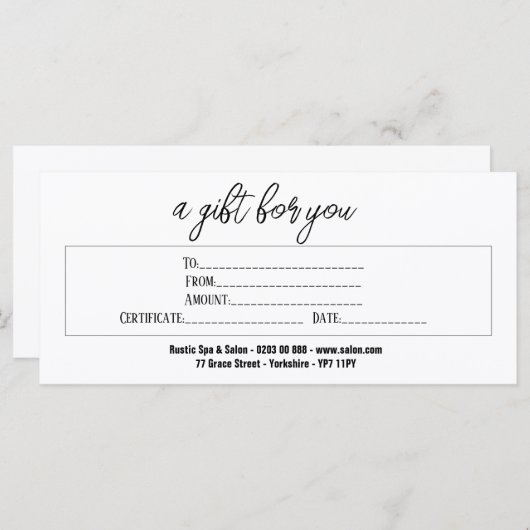 Zakelijk Elegant Handschrift Cadeaubon (Voorkant / Achterkant)