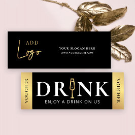 Zakelijk Evenement Zwart & Goud Logo Drink Voucher Mini Visitekaartje