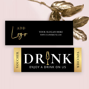 Zakelijk Evenement Zwart & Goud Logo Drink Voucher Mini Visitekaartje