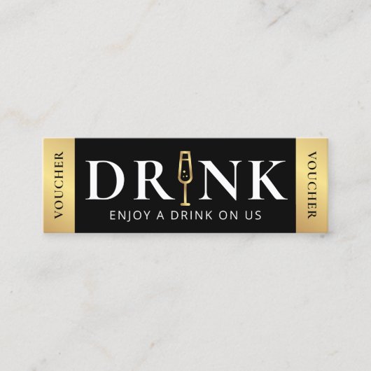 Zakelijk Evenement Zwart & Goud Logo Drink Voucher Mini Visitekaartje (Voorkant)