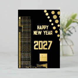 Zakelijk gelukkig nieuwjaar 2026 stadsplein logo folie feestdagenkaart