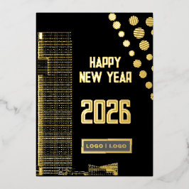 Zakelijk Gelukkig Nieuwjaar 2026 Urban Long logo Folie Feestdagenkaart