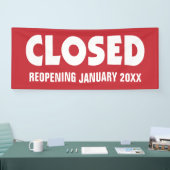 Zakelijk gesloten teken met heropening of andere i spandoek (Beurs)