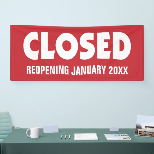 Zakelijk gesloten teken met heropening of andere i spandoek (Beurs)