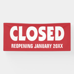 Zakelijk gesloten teken met heropening of andere i spandoek