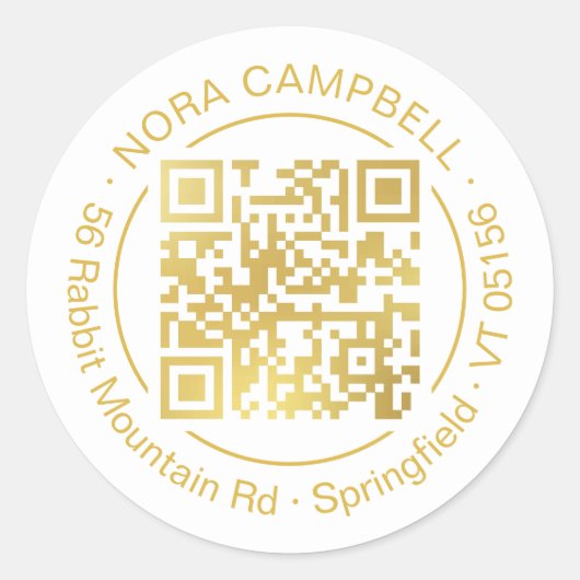 Zakelijk Goud QR Code Naam Adres Promotioneel Ronde Sticker (Voorkant)