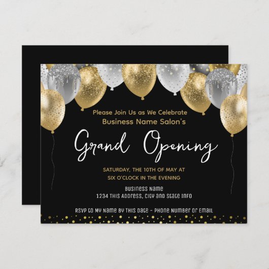 Zakelijk Grand Opening Goud en Zwart Kaart (Voorkant / Achterkant)