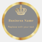 Zakelijk grijs goud koninklijke kroon ronde sticker (Voorkant)
