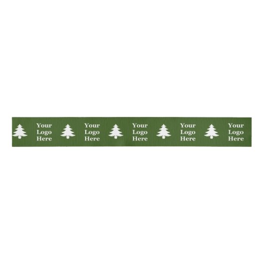 Zakelijk Groene en Witte Kerstbomen Uw Logo Grosgrain Lint (Voorkant)