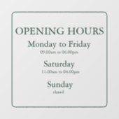 Zakelijk groene openingsuren bord | Raamsticker (Vel)
