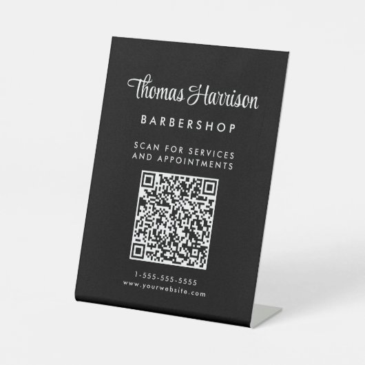 Zakelijk Handtekening Script QR Code Zwart Tafelbl Reclamebord Met Voetstuk (Voorkant)