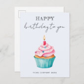 Zakelijk Happy Birthday Watercolor Cupcake Briefkaart (Voorkant / Achterkant)