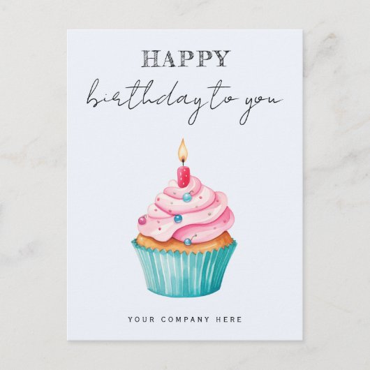 Zakelijk Happy Birthday Watercolor Cupcake Briefkaart (Voorkant)