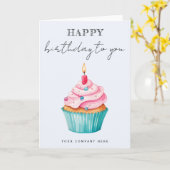 Zakelijk Happy Birthday Waterverf Cupcake Kaart (Gele Bloem)