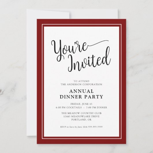 Zakelijk Jaarlijks Feestscript Rood Kaart (Voorkant)