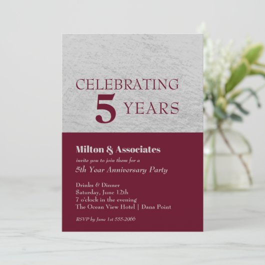 Zakelijk Jubileum Burgundy Silver Kaart (Staand voorkant)