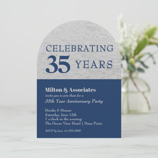 Zakelijk Jubileum Navy Silver Arch Top Kaart (Staand voorkant)