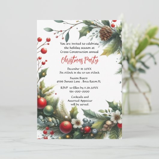 Zakelijk Kerstfeest Krans met Poinsettia I Kaart (Staand voorkant)