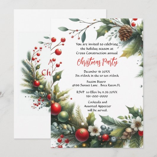 Zakelijk Kerstfeest Krans met Poinsettia I Kaart (Voorkant / Achterkant)