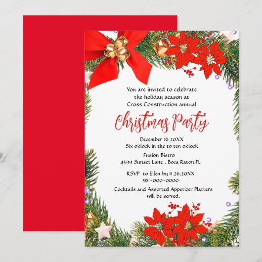 Zakelijk Kerstfeest krans met Poinsettia Kaart (Voorkant / Achterkant)