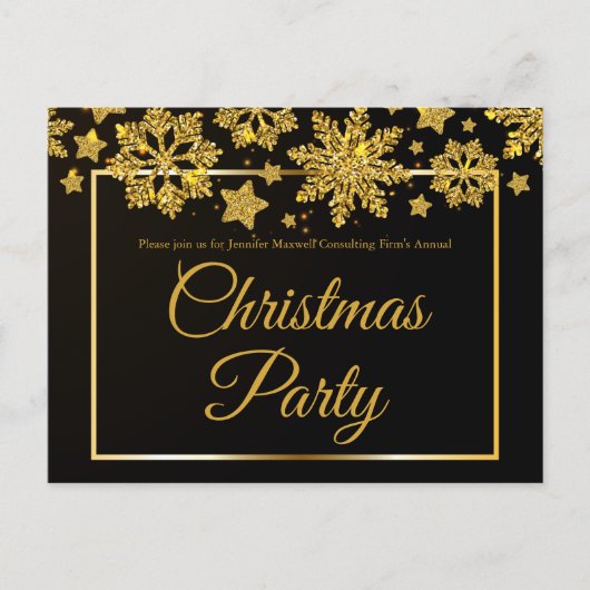 Zakelijk Kerstfeest Zwart Goud Sneeuwvlok Uitnodiging Briefkaart (Voorkant)